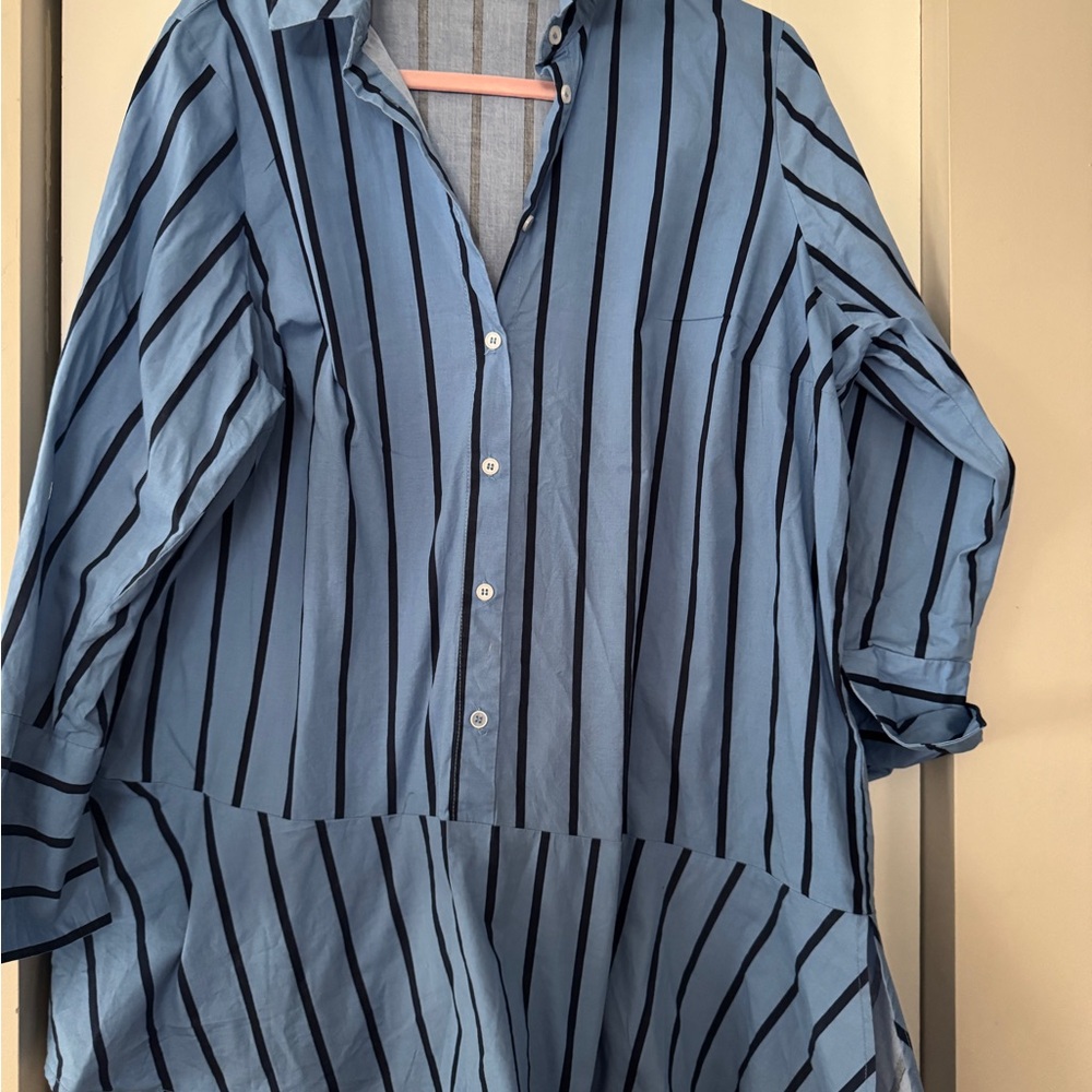 ELOQUII Blue Striped Button-Up Shirt